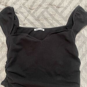 Reformation Black Fitted Puff Sleeve Blouse